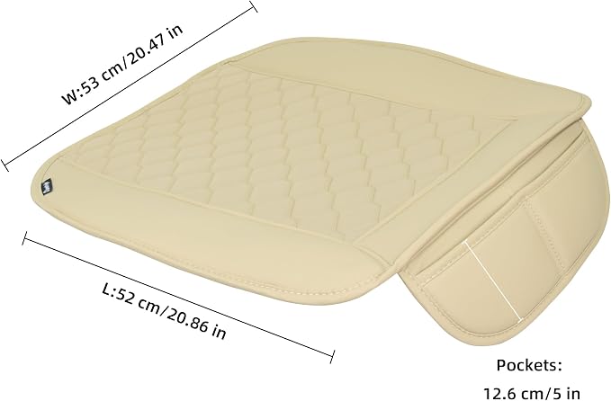 Elantrip 2 Pcs Faux Leather Beige Car Seat Covers with Padded Comfort and Storage Pockets Waterproof, Anti-Slip, Full Wrap Protection - Premium Interior Protectors for Cars, Trucks, SUVs