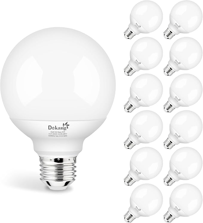 12-Pack G25 LED Globe Light Bulbs for Bathroom 4000K Daylight, E26 Base Vanity Light Bulbs 60W Incandescent Equivalent, 5W Round Light Bulb, 500LM, CRI 85+, Non-dimmable