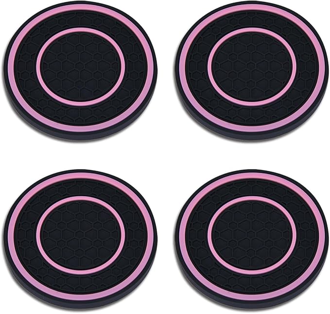 4 Pack Car Coasters for Cup Holder, 2.75 Inch Universal Auto Waterproof Coasters Silicon Insulation Cup Mats,No-Slip Anti Dust Insert Coaster for Woman Man, Suit for Vehicle Interior (Black/Pink)