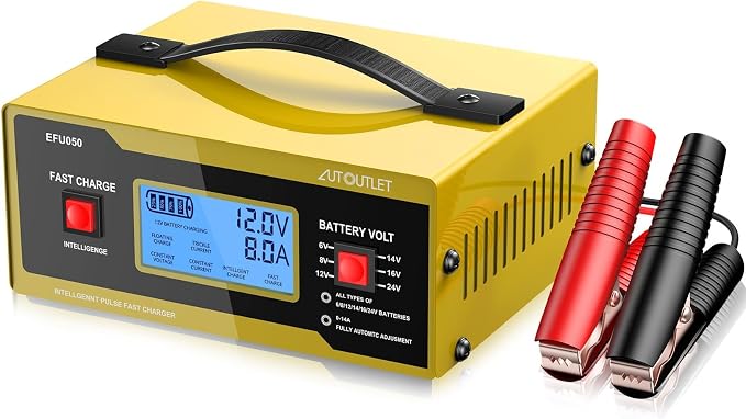 AUTOUTLET Upgraded 6/8/12/14/16/24V Battery Charger Automotive Smart Car Battery Charger and Trickle Maintainer 0-14A Fully Automatic with Cable Clamps for Lead-Acid Batteries(NOT Lithium Battery)