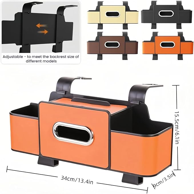 3-in-1 Car Backseat Organizer, 3-in-1 Car Headrest Backseat Organizer, Multifunctional Car Back Seat Storage with 2 Cup Holders & Hooks, Universal Cars Seat Organizer Tissue Box and Storage (Beige)
