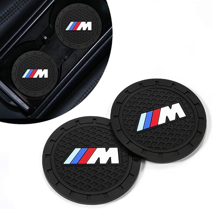 2PCS Car Cup Holder Coasters, Silicone Car Coasters with Logo for BMW M Series M3 M5 X1 X5 X6 Z4 3 5 7 Series, Non-Slip Vehicle Car Coasters Cup Mats for BMW-M Interior Accessories, 2Pcs 2.75''