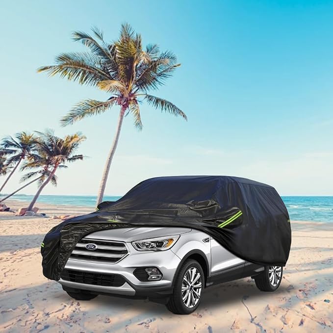 KouKou Waterproof SUV Car Cover Suitable for Ford Escape from 2000 to 2025, 7 Layers Windproof All Weather Waterproof Outdoor Cover Sun Rain UV Dust Snow Protection. Black