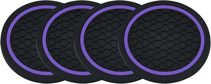 4PCS Car Cup Holder Coasters - 2.75 Inch Non-Slip Insert Water Bottle Holder Pads, Dustproof Automotive Interior Accessories Mat, Universal for Vehicles, Trucks, RVs (Purple)
