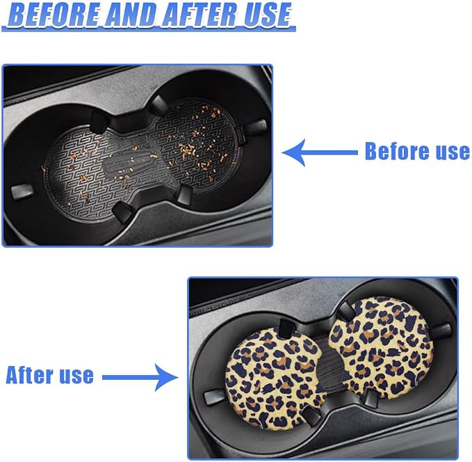 2PCS Leopard Print Car Cup Holder Coasters, 2.77'' Non-Slip & Shockproof Automotive Interior Drink Cup Mat, Universal Vehicle Insert Coaster Decoration Accessories for Women Girl (No.3)