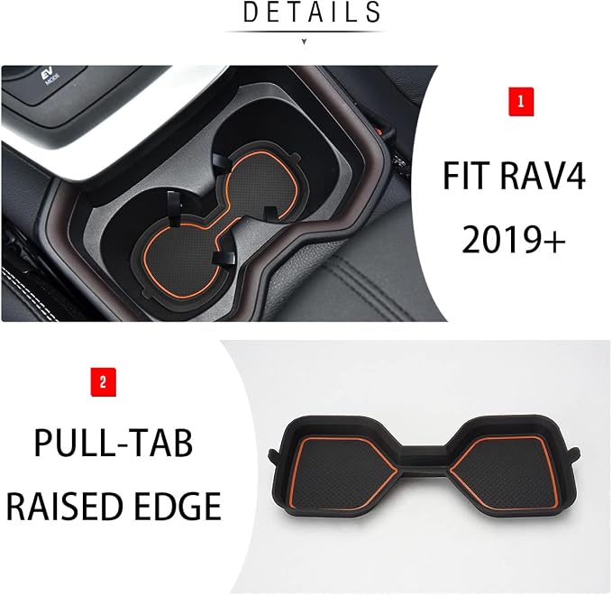 Auovo 3D Cup Holder Inserts for Toyota RAV4 Accessories 2025 2024 2023 2022 2021 2020 2019 Silicone Center Console Cup Holder Coaster Liner Mat Pad Interior Trims (Orange, 2pcs kit)