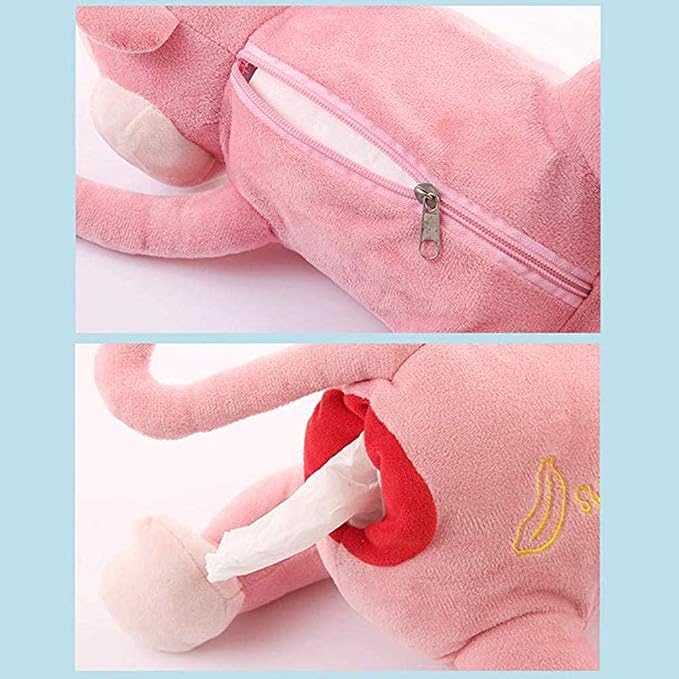 Elephant Tissue Box Cover Plush Tissue Box Holder for Car, Home, Decorative Holder/Organizer for Bathroom Vanity Countertop, Nightstands, Office Desk-Pink Monkey