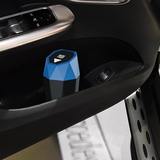 Car Trash Can with Lid,Mini Diamond Design Automatic Portable Trash Can,Used in Car Home, Office, Kitchen, Bedroom (1, Blue)