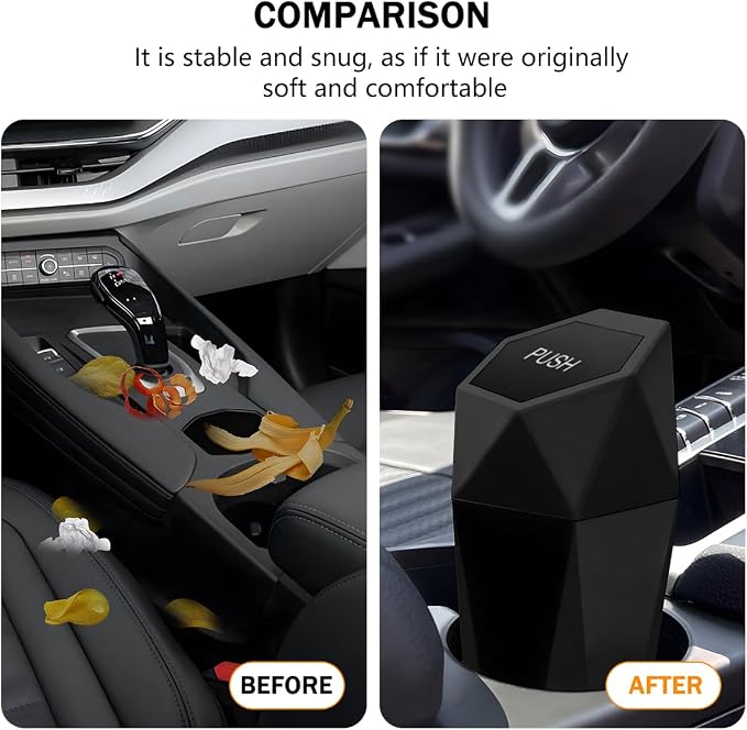 Car Trash Can with Lid, Mini Leakproof Fragrance Vehicle Cup Holder Garbage Bin for Console Door, Small Portable Auto Interior Dustbin Organizer Accessories, Universal Fit (Black)