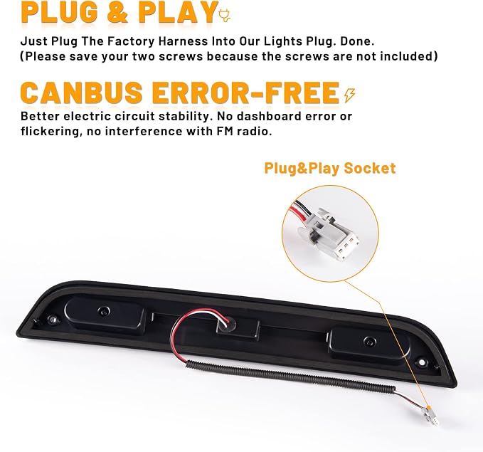 Gempro LED 3rd Brake light for Ford F150 2015-2024, F250 F350 F450 F550 Super Duty 2017-2024/Ranger/Maverick, High Mount Stop light Cargo light Rear Cab Roof Center Tail Third Brake Light, Smoke Lens