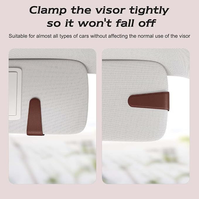 Sotfamily Sunglass Holder for Car Visor, Brown, 2 Packs | Suede Cloth, Magnetic, Organizer for Car Accessories