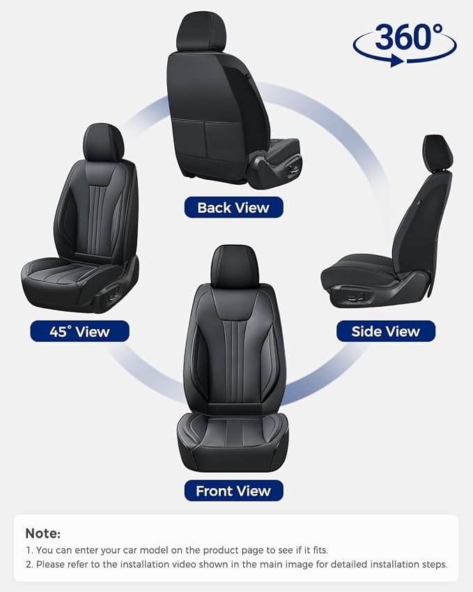 Huidasource Front Car Seat Covers, Luxury Waterproof Faux Leather, Universal Fit for Most Cars, SUVs & Trucks, Airbag Compatible, Easy to Install, Stain & Scratch Resistant, Black
