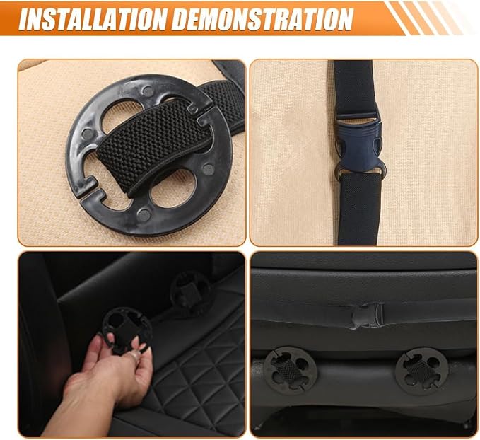 2PCS Luxury Faux Leather Car Seat Cover, Car Seat Cushion, Beige | Anti-Slip Waterproof Universal Front Bottom Seat Protector with Storage Pocket for Sedans, SUVs, Trucks, Triangular Pattern
