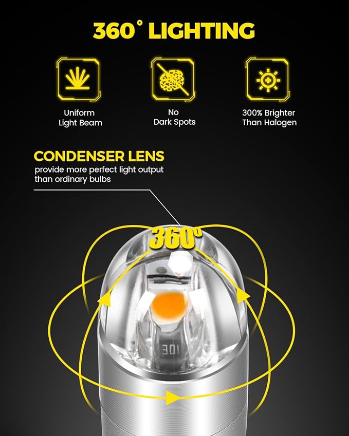 BANGO 194 LED Bulb, Super Bright 168 T10 2825 W5W LED Replacement Bulbs for Car Interior Dome Map Door Courtesy Trunk Side Marker License Plate Lights, Amber Yellow (Pack of 10)