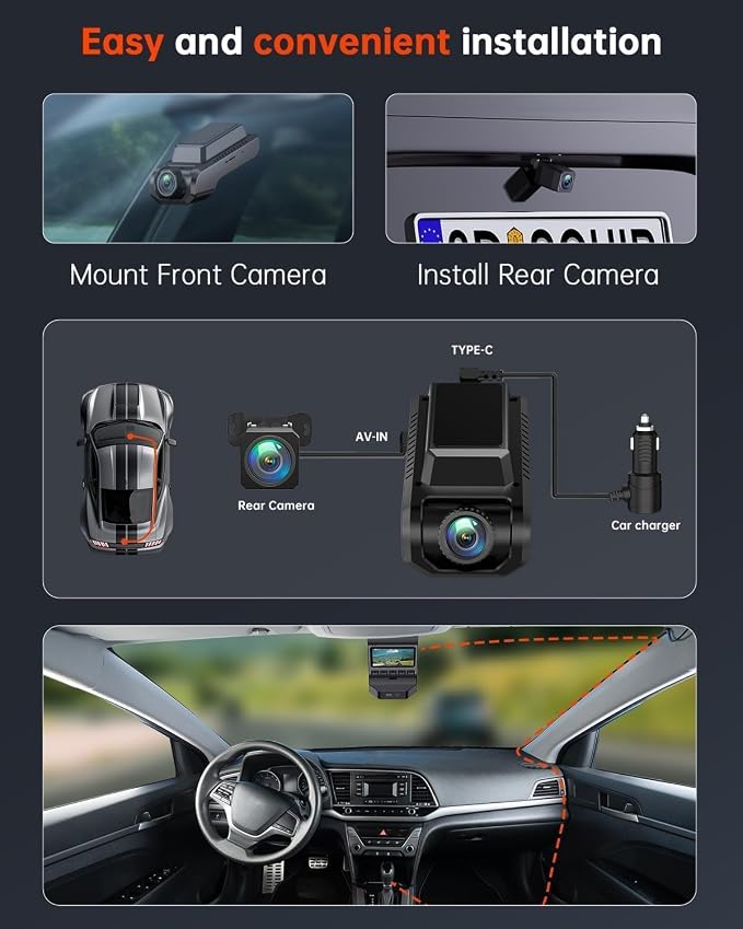 4K+1080P Dash Cam Front and Rear, Built-in WiFi GPS, 32GB SD Card Included | 2.0" IPS Screen, App Controls, Night Vision, 170° Wide Angle, G-Sensor Lock, Loop Recording, 24H Parking Mode, Quick Install