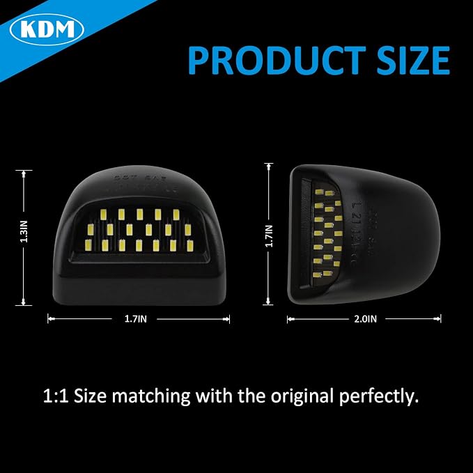 KDM LED License Plate Lights fit for 1999-2013 Chevy Silverado GMC Sierra 1500 2500 3500 HD Suburban Tahoe Cadillac Escalade EXT Yukon XL, 6000K White Black Housing 2pcs pack