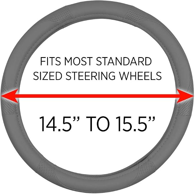 Motor Trend Perforated Microfiber Leather Steering Wheel Cover for Cars Trucks SUVs Vans, Sporty Racing Improved Grip Anti-Fatigue Ergonomic Design, Airbag Compatible - Fits Standard 15" Inch - Gray