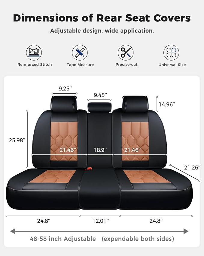 Huidasource Car Seat Covers, Universal Fit for Cars SUV Trucks, Black&Brown | Full Coverage Leather Seat Cover, Airbag, Cupholder Compatible, Seat Function Retain, Easy Install with Velcro
