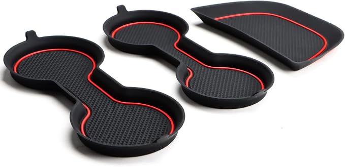 Auovo Cup Holder Inserts Coaster Compatible with Chevy Malibu Accessories 2017 2018 2019 2020 2021 2022 2023 2024 2025 Silicone Cup Mat Pad Car Interior Decoration (3-pcs kit, Red)
