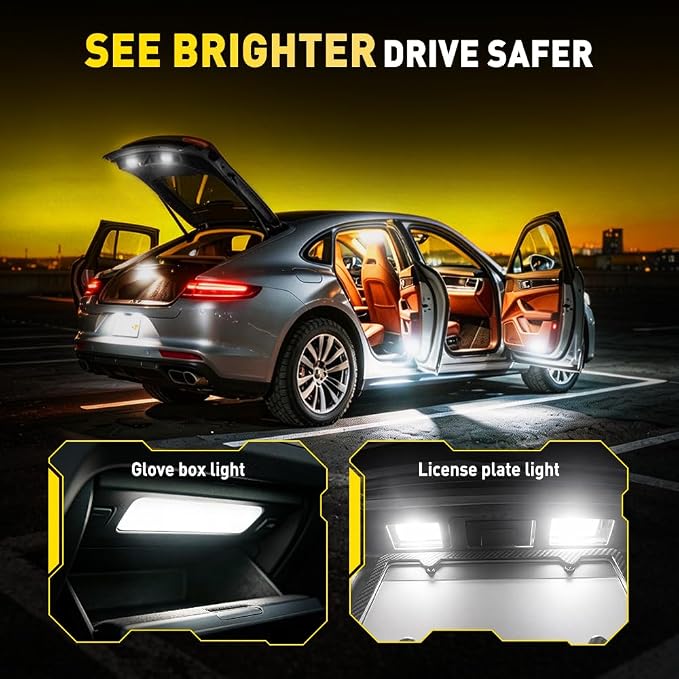AUXITO BA9S LED Bulb White, BA9 1895 53 57 T4W 64111 LED Replacement Bulb, Mini Size Plug & Play Car Interior Light for Dashboard, Instrument Panel, Dome, Map, Glove Box Lights, License Plate Light