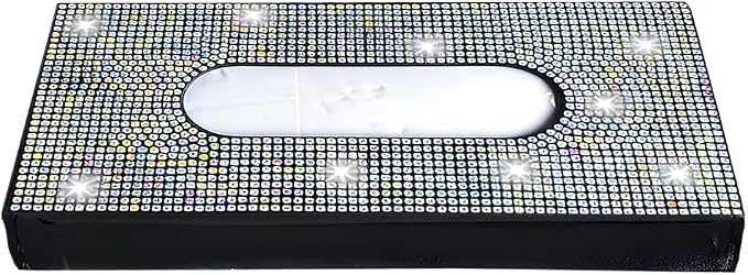 Bling Car Visor Tissue Holder, Shiny Rhinestone Leather Sun Visor Napkin Mask Case Holder Clip, Diamond AUT Paper Tissue Towel Box Dispenser, Universal Fit (Multicolor)