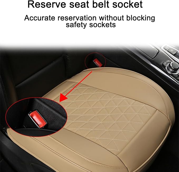 2PCS Leather Car Seat Cover, Vehicle Front Bottom Seat Protector Pad, Full Surrounded Waterproof Auto Seat Protective Cushion with Storage Pocket, Universal for SUV, Truck, Sedan(Beige)