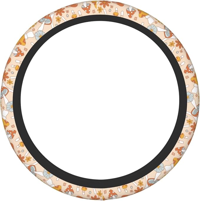 Hippie Mushroom Groovy 70s 80s Flower Steering Wheel Cover For Women Men Girls Car Accessories Decor Anti-Slip Neoprene Auto Steering Wheel Covers Protector Universal 15 Inch