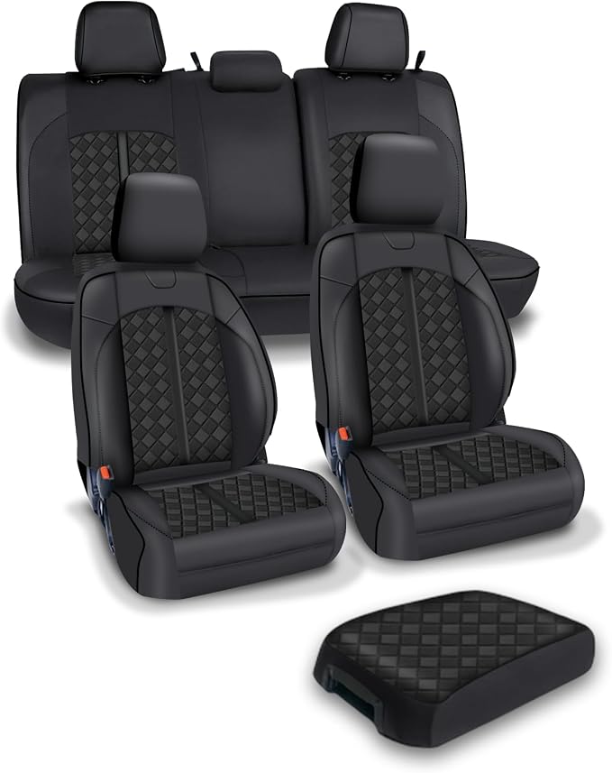 Carlimeki Leather Seat Covers Custom Fit for Tacoma Gen 3rd (2016-2023) | For Double & Crew Cab only - Fits SR, SR5, Limited, TRD Pro, TRD Sport, TRD Off-Road, Trail Special Edition - Fully Covered