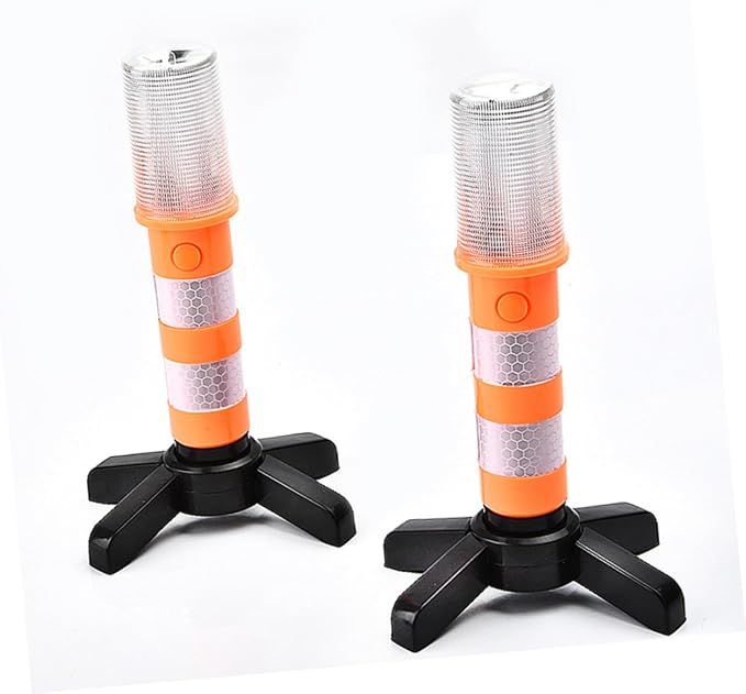 2Pc LED Safety Beacon Portable Emergency Roadside Flares with Visibility Durable Design for Traffic and for Camping and Hiking Orange
