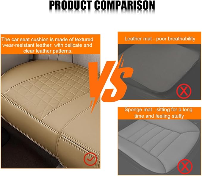 Leather Car Seat Cover, Vehicle Rear Bottom Seat Protector Pad, Full Surrounded Waterproof Auto Seat Protective Cushion with Storage Pocket, Universal Fit(Beige)