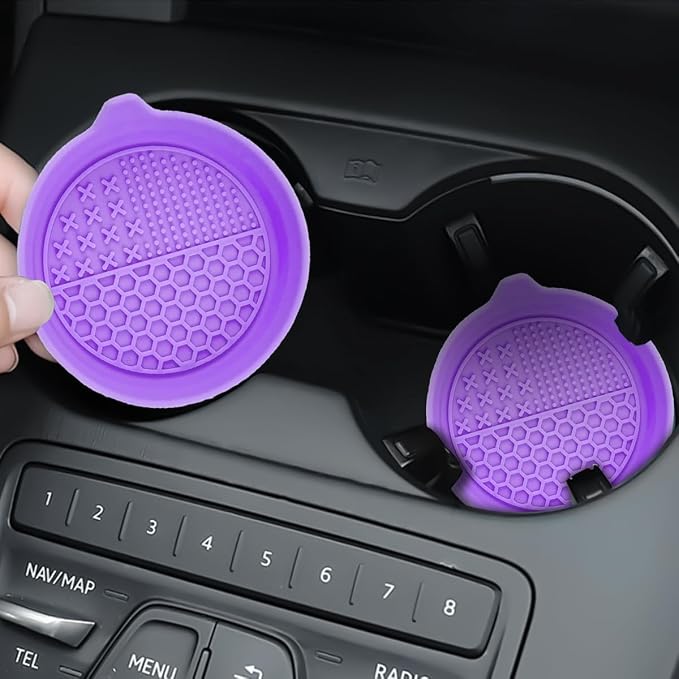 Mandark 4PCS Car Cup Holder Coaster, Silicone Anti-Slip Vehicle Insert Water Bottle Mat, Automotive Interior Insulation Drink Cup Pad Decor Accessories, Universal for SUV, Sedan, Truck (Purple)