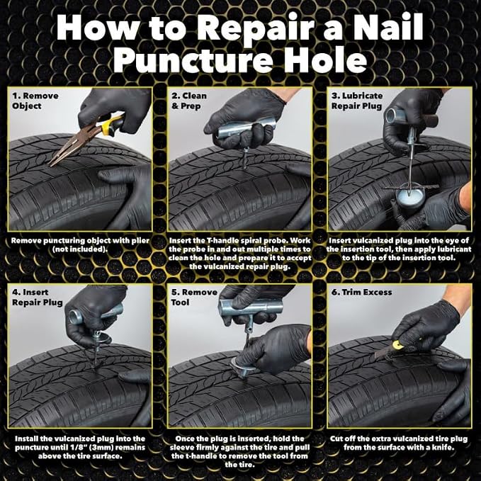 Tire Plug Kit 66 Piece - Pro Heavy Duty Flat Tire Repair Tool Kit - Fix for Car Truck Motorcycle ATV RV Jeep & More - All in One Puncture Repair Kit