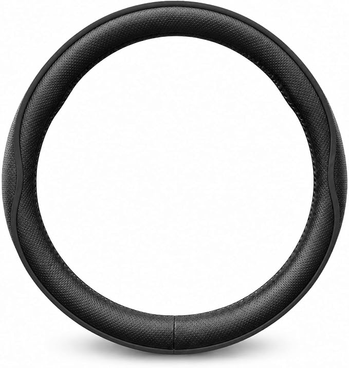 Car Steering Wheel Cover Full Surround - Soft Breathable Anti-Slip Heavyweight Safety Cover, Thick Cushioned Sports Style Universal Fit for Auto Truck SUV (Black)
