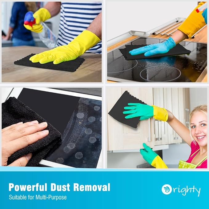 Orighty Microfiber Cleaning Cloth Bulk, 150 Pack Shop Towels 12x12in, Black | Reusable Microfiber Towels for Cars, Shop Rags, Multi-Purpose Lint Free Cleaning Rags for Home & Kitchen