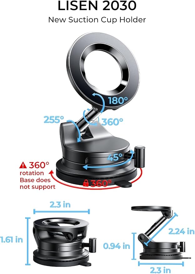 LISEN for Magsafe Car Mount, Magnetic Phone Holders for Your Car Vacuum, Phone Mount for Car Accessories for Women Men Jeep BMW, Suction Phone Holder Gifts Kits, for iPhone 17 Pro Max 16 15 14 13 12