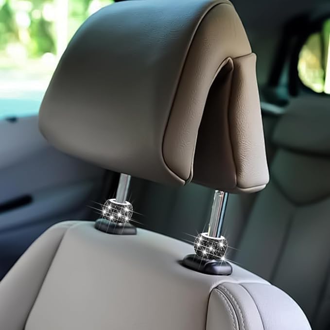 4PCS Bling Car Headrest Collars, Crystal Rhinestone Vehicle Head Rest Collars Decorative Rings, Diamond Automotive Seat Interior Charms Accessories, Universal for SUV, Sedan, Truck (Black)