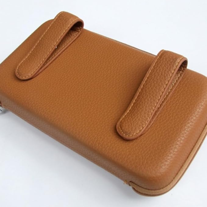 Car Sun Visor Tissue Holder, Leather Stylish Vehicle Visor Backseat Napkin Organizer Box with Zipper, Auto Interior Sunvisor Paper Towel Mask Dispenser Case, Universal for SUV Van RV (Beige)