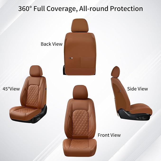 Huidasource Fit for Brown Chevy Silverado Seat Covers, GMC Sierra Seat Covers, Thickened Nappa Leather Truck Seat Cover 2007-2013&2019-2026 1500, 2020-2026 2500HD 3500HD Crew Double Extended Cab