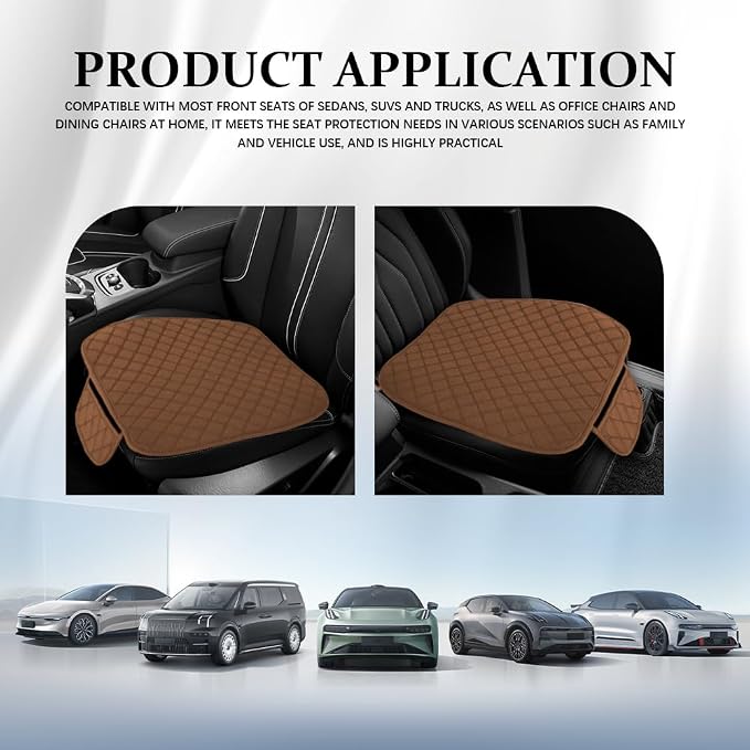 Leather Front Car Seat Cover, Anti-Slip Car Seat Bottom Covers, Full Wrapped Bottom Seat Protectors with Storage Pocket, Universal Comfortable Seat Cushion Fit Vehicles SUVs Trucks (K2-Coffee)