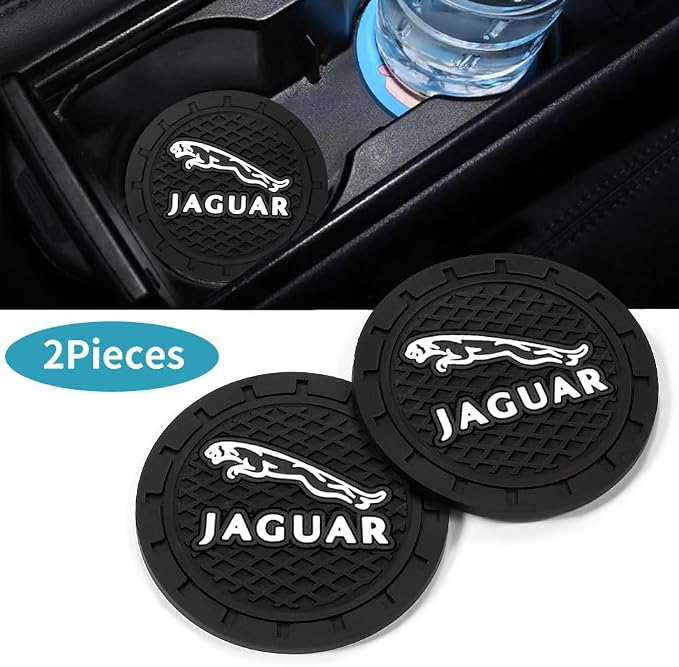 Car Cup Holder Coasters Compatible with Jaguar XE XEL XF XFL XJ F-PACE F-Type,Silicone Car Coasters 2pcs,Black