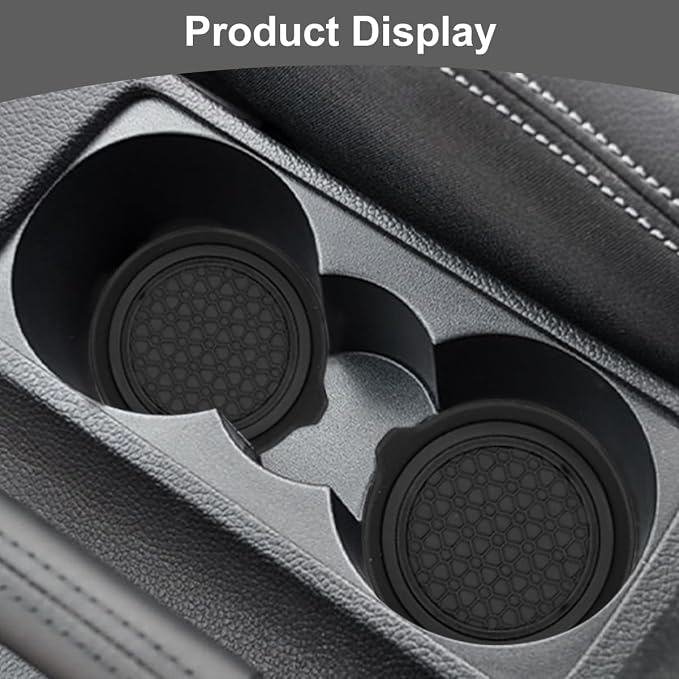 HZEL Car Cup Holder Coasters, 2PCS Non Slip Waterproof Vehicle Water Bottle Pads, Recessed Automotive Drink Mat Decoration Accessories, Universal Fit (Black)