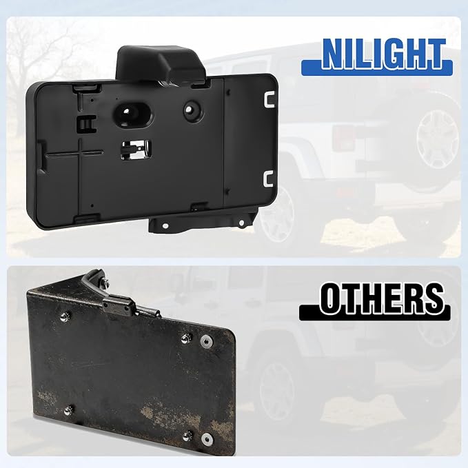 Nilight Rear License Plate Holder with Light for 2007-2018 Jeep Wrangler JK JKU Sahara Rubicon X Sport & Unlimited,Plastic License Plate Mounting Black