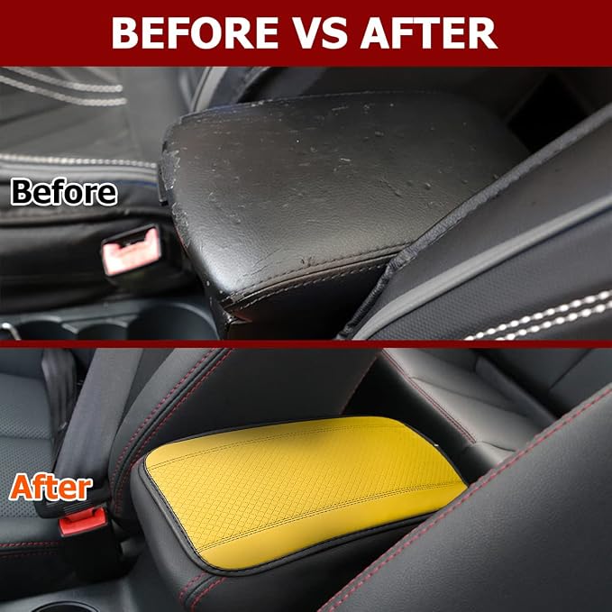 8sanlione Car Armrest Storage Box Mat, Fiber Leather Car Center Console Cover, Car Armrest Seat Box Cover Accessories Interior Protection for Most Vehicle, SUV, Truck, Car (Yellow)
