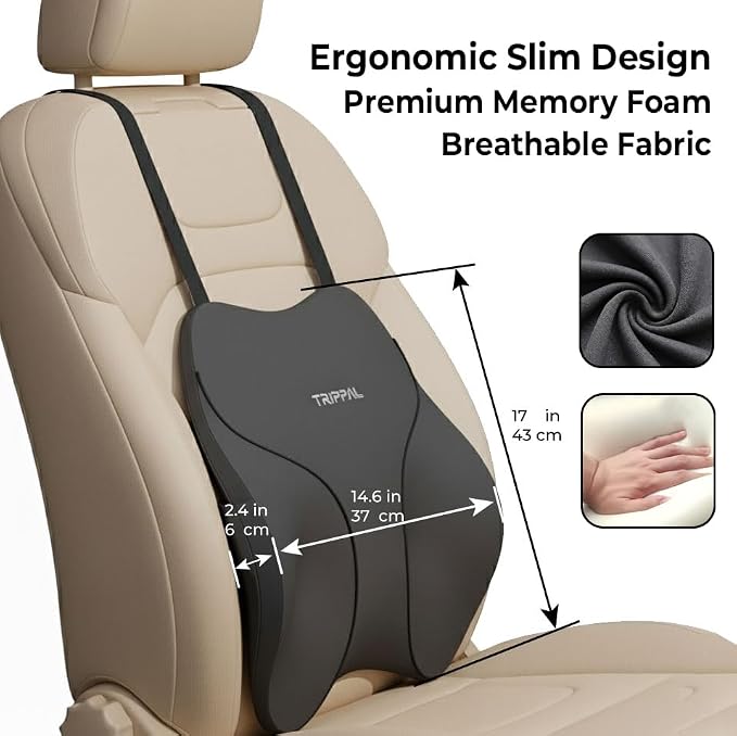Adjustable Lumbar Support for Car: 4-Way Back Support | 3" thickness and 4" height adjustment helps target the right lower back spot for long-distance driving and truck drivers