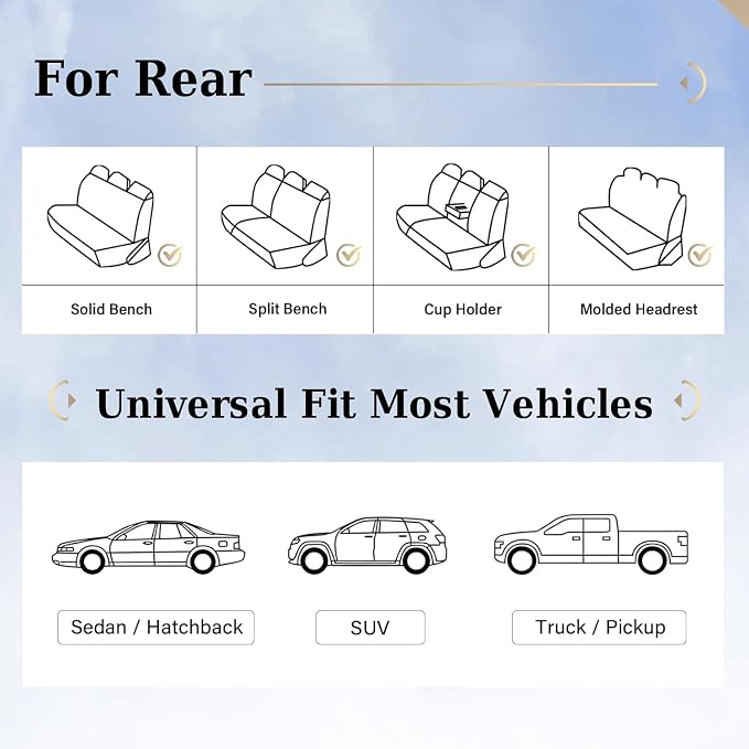 Coverado Back Seat Cover for Kids, Rear Seat Covers for Cars, Brown Back Seat Protector, Waterproof Car Seat Cushion Nappa Leather, 3-Pieces Dog Seat Cover for Back Seat Universal Fit for Most Cars