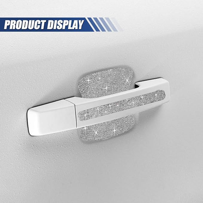 ZIMISI 10PCS Bling Car Door Handle Protector, Crystal Rhinestone Anti-Scratch Car Bowl Decoration Sticker Decal, Universal Auto Exterior Door Protective Covers Accessories for Women (White)