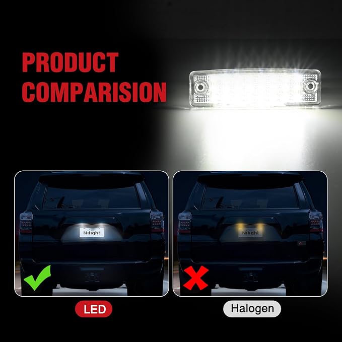 Nilight License Plate Lights Compatible with 1996 1997 1998 1999 2000 2001 2002 2003 2004 2005 2006 2007 2008 2009 2010 2011 2012 2013 2014-2022 Toyota 4Runner 6500K White Clear Lens 2PCS Pack