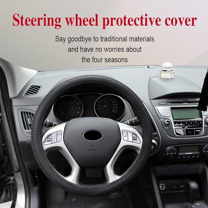 HAOBO Elastic Stretch Steering Wheel Cover, 15 Inch Automotive Steering Wheel Cover, Comfy Breathable Stretch Steering Wheel Protector, Ice-Silk Cloth Polyester Steering Wheel Cover for Men Women