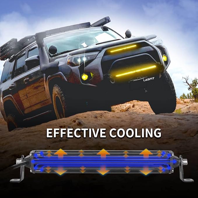 LASFIT 12 inch Amber LED Light Bar, Single Row, Off Road, IP67 Waterproof, 30V, Aluminum & Stainless Steel Housing