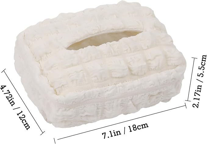 Beige White Car Tissue Holder, Car Standard Tissue Holder, Multi-Functional Car Tissue Boxes, Soft Puff Fabric with Adjustable Elastic Band, Keep Car Tidy, for Sun Visor, Backseat, Armrest